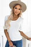 Round Neck Half Sleeve Ribbed Knit Top