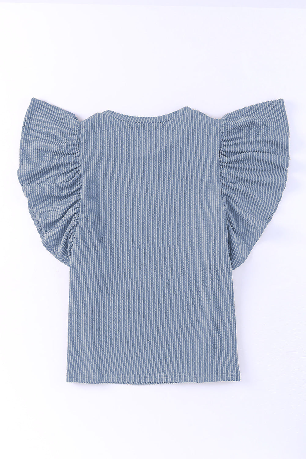 Ribbed Knit Ruffled Short Sleeve T Shirt