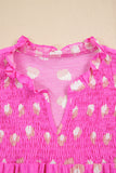 Bright Pink Printed Shirred Yoke Half Puff Sleeve Dress