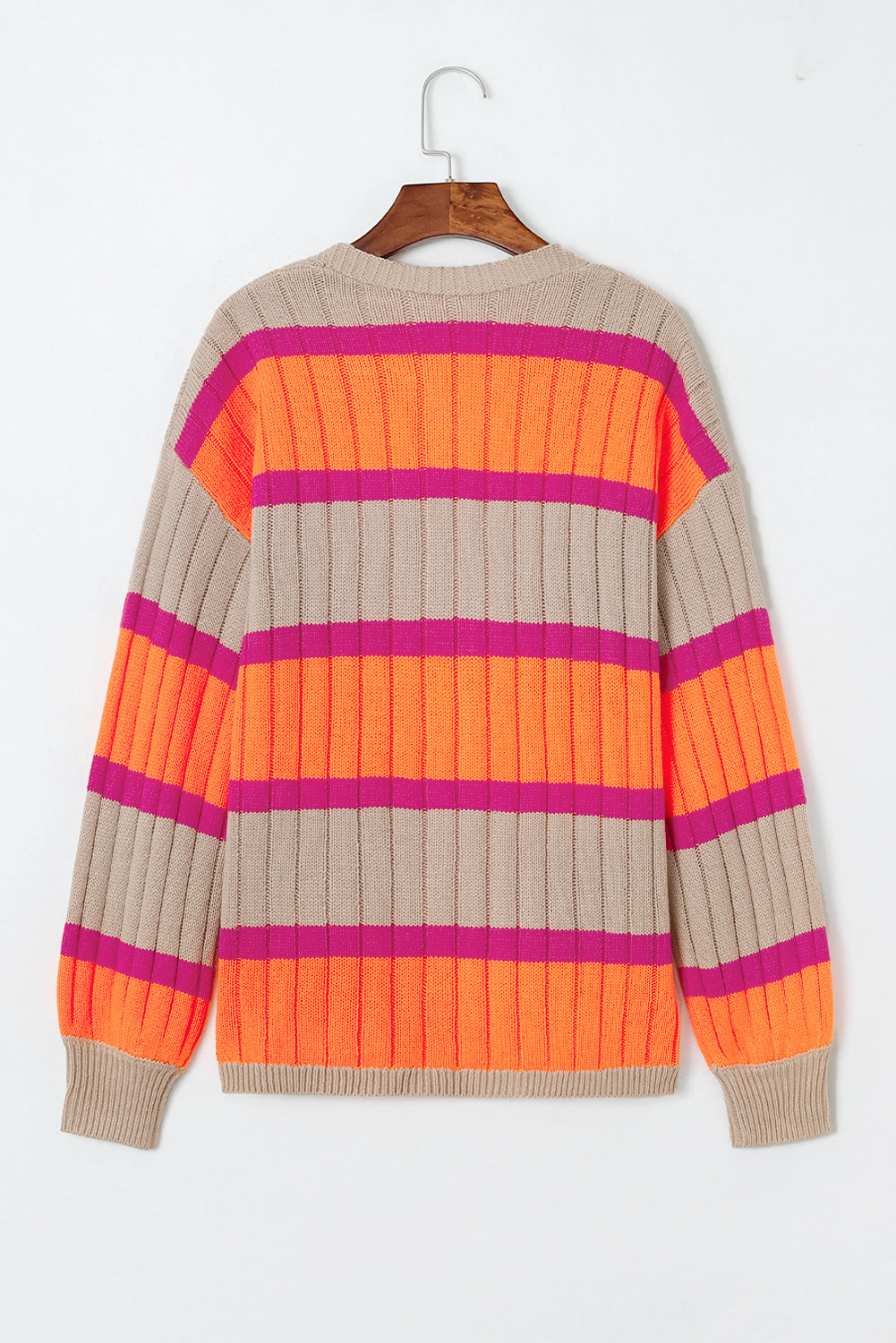 Striped Colorblock Drop Shoulder Slouchy Cardigan