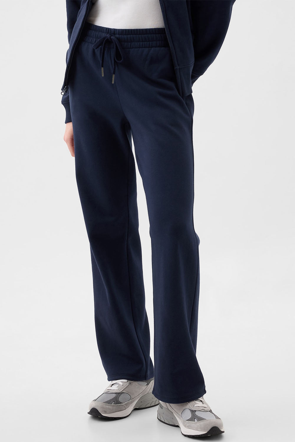 Navy Blue Solid Color Fleece Lined Drawstring Waist Casual Pants