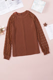 Lace Contrast Long Sleeve Waffle Knit Top