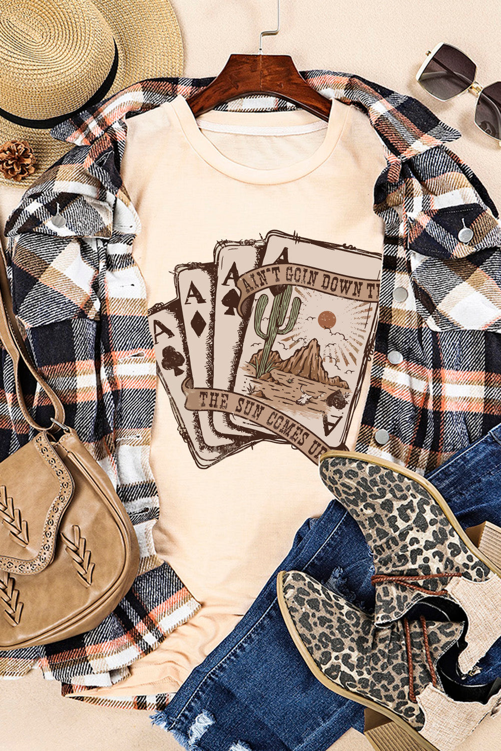 T-shirt graphique kaki Western Poker Cards