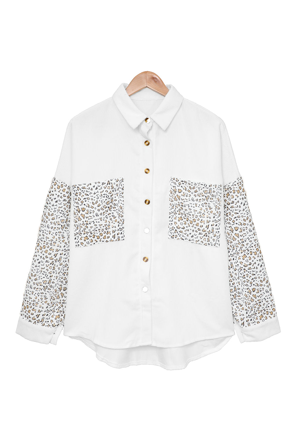 Leopard Patchwork Corduroy Buttoned Shirt Jacket