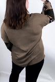 Leopard Colorblock Patchwork V-Neck Loose Sleeve Knit Top