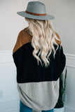 Gray Neutral Colorblock Drapey Cardigan