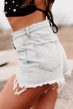 Distressed Raw Hem High Waist Denim Shorts