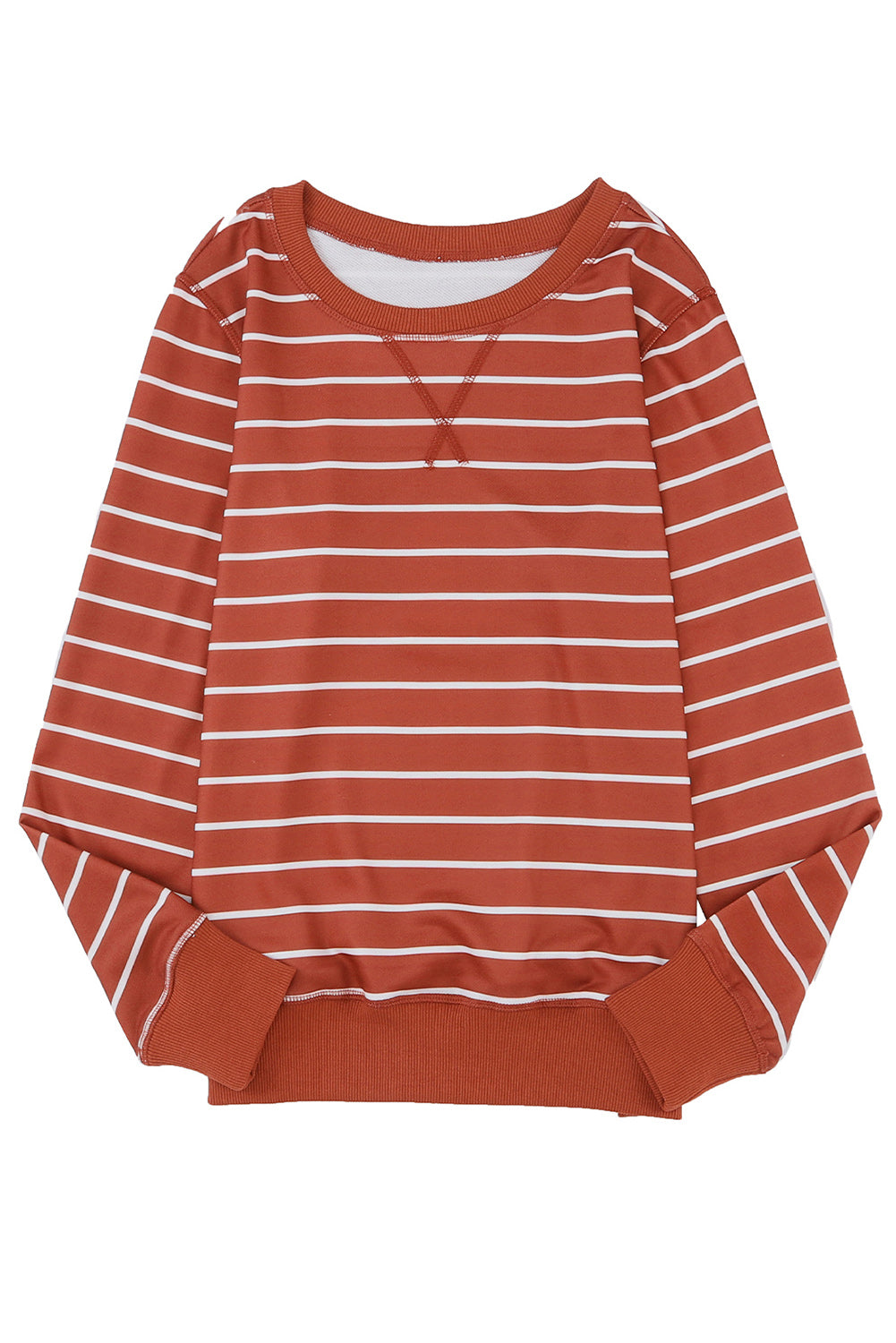 Striped Print Ribbed Trim Long Sleeve Top