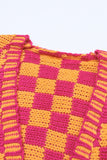 Open Front Mixed Checkered Pattern Knit Cardigan