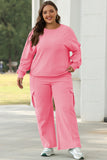 Sachet Pink Solid Color Patchwork Pullover Top and Cargo Pants Set