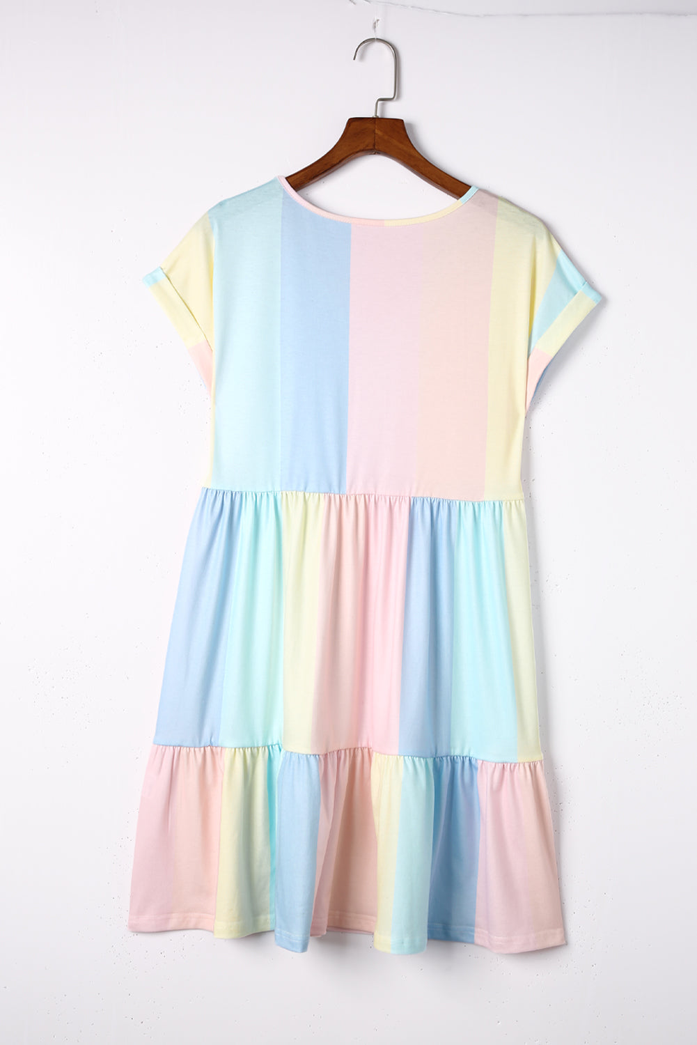 Stripe Color Block Ruffled T-shirt Dress