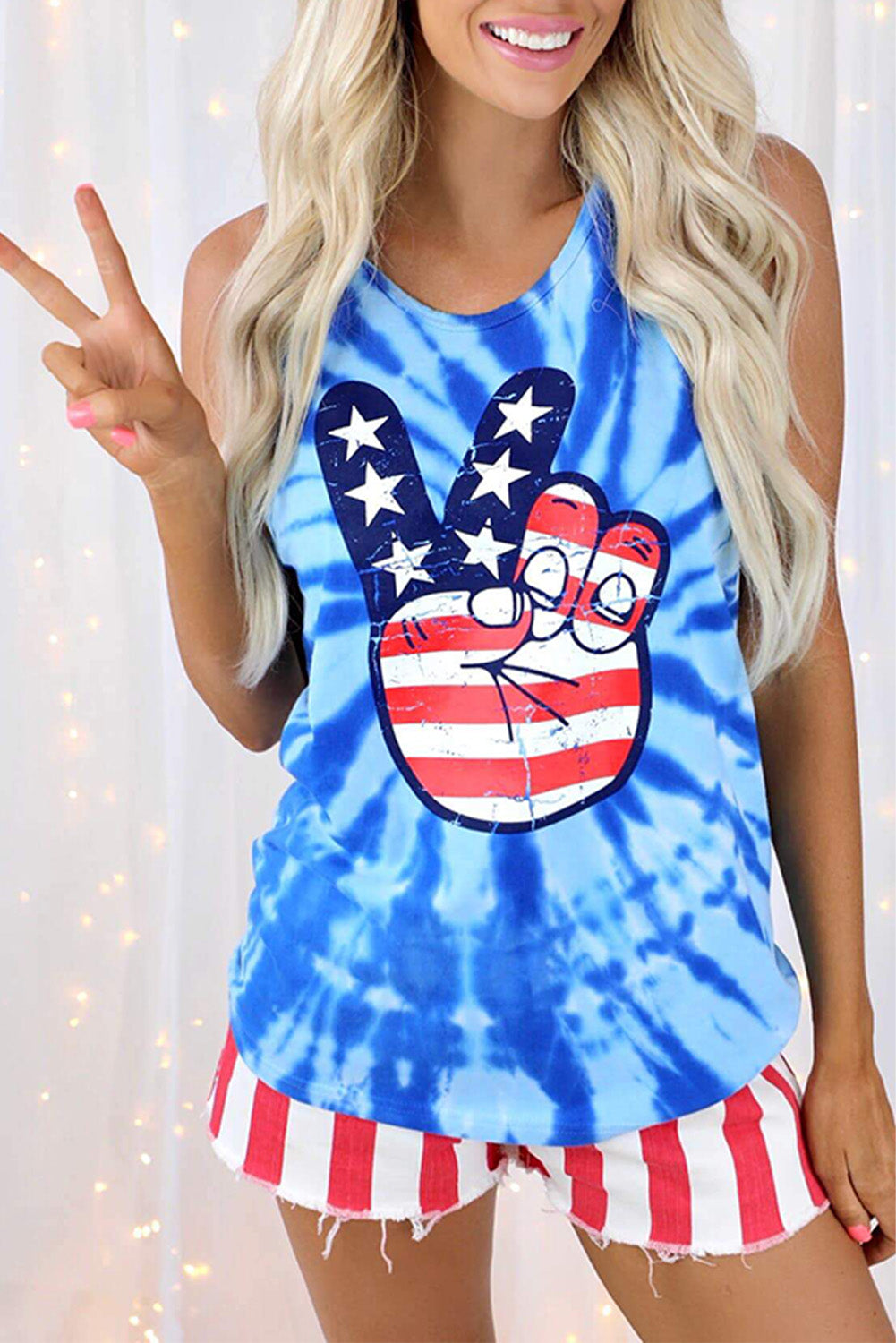 America Peace Tie Dye Striped Star Tank Top