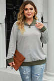 Striped Contrasting Trim Plus Size Henley Pullover