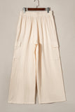 Apricot Loose Drawstring High Waist Crinkled Cargo Pants