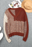 Color Block Knitted Drop Shoulder V Neck Sweater