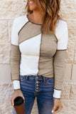 White Irregular Color Block Seaming Trim Rib Knit Top