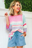 Color Block Striped Three-Quarter Sleeve Knitted Top