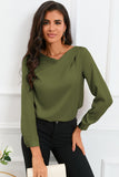 Solid Asymmetric V Neck Long Sleeve Satin Blouse