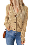 Front Pockets Buttons Textured Cardigan