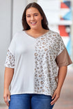 Plus Size Leopard Patchwork Short Sleeve Top