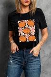 Black Halloween Sunflower Pumpkin Graphic Tee