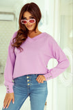 White Knitted V Neck Buttoned Cuffs Sweater