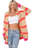 Stripe Printed Ribbed Long Knitted Cardigan