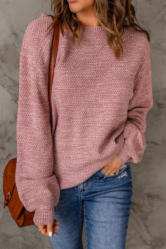 Pull rose à manches évêque en tricot chiné subtil