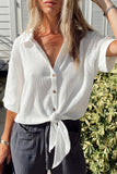 Textured Knotted Button-up Half Sleeve Shirt