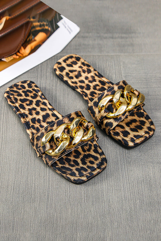 Chain Decor Leopard Slide Sandals