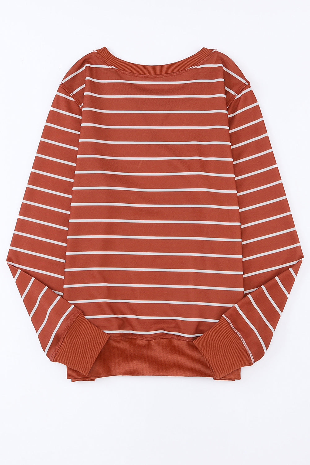 Striped Print Ribbed Trim Long Sleeve Top