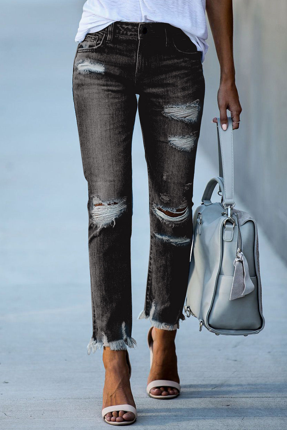 Pantalon en jean boyfriend bleu clair effet vieilli