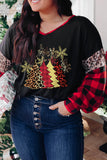 Christmas Tree Plaid Leopard Sequin Plus Size Top