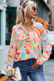 Abstract Geometry Print Half Puff Sleeve Loose Shirt