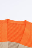 Cardigan en tricot côtelé orange color block