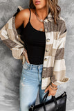 Plaid Color Block Buttoned Long Sleeve Jacket with Pocket