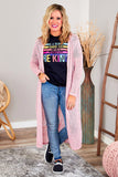 Sheer Knitted Long Side Slit Plus Size Cardigan