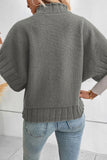 Blackish Green Mock Neck Batwing Short Sleeve Knit Sweater