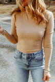 Ribbed Knit High Neck Long Sleeve Top