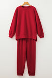 Racing Red Solid Color High Low Pullover and Skinny Pants Set