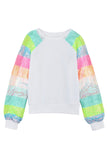 Sequin Color Block Raglan Sleeve Pullover Sweatshirt