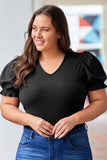 Plus Size Ribbed Knit Puff Sleeve Bodysuit