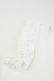 White V Neck Flutter Shoulder Ribbed Knit Top