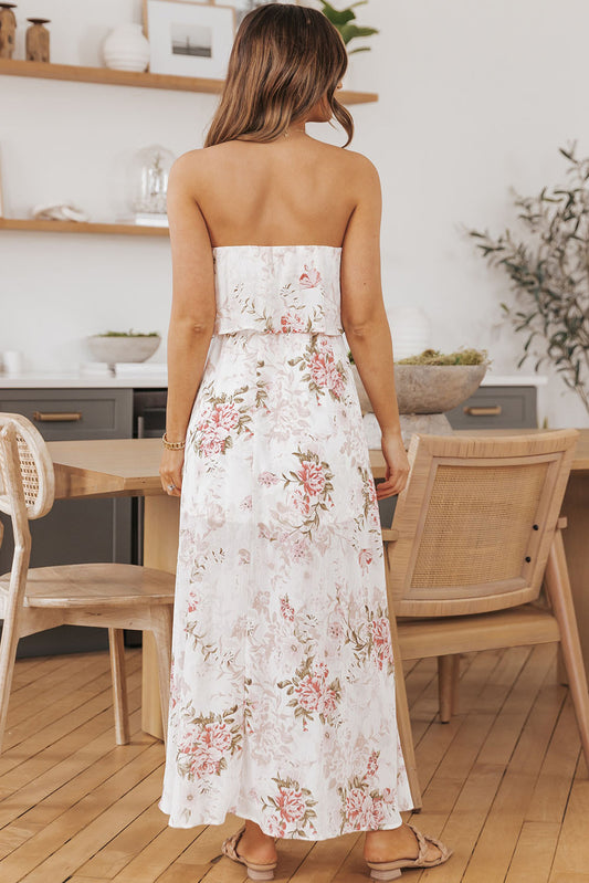 Floral Print Strapless Tube Top Maxi Dress