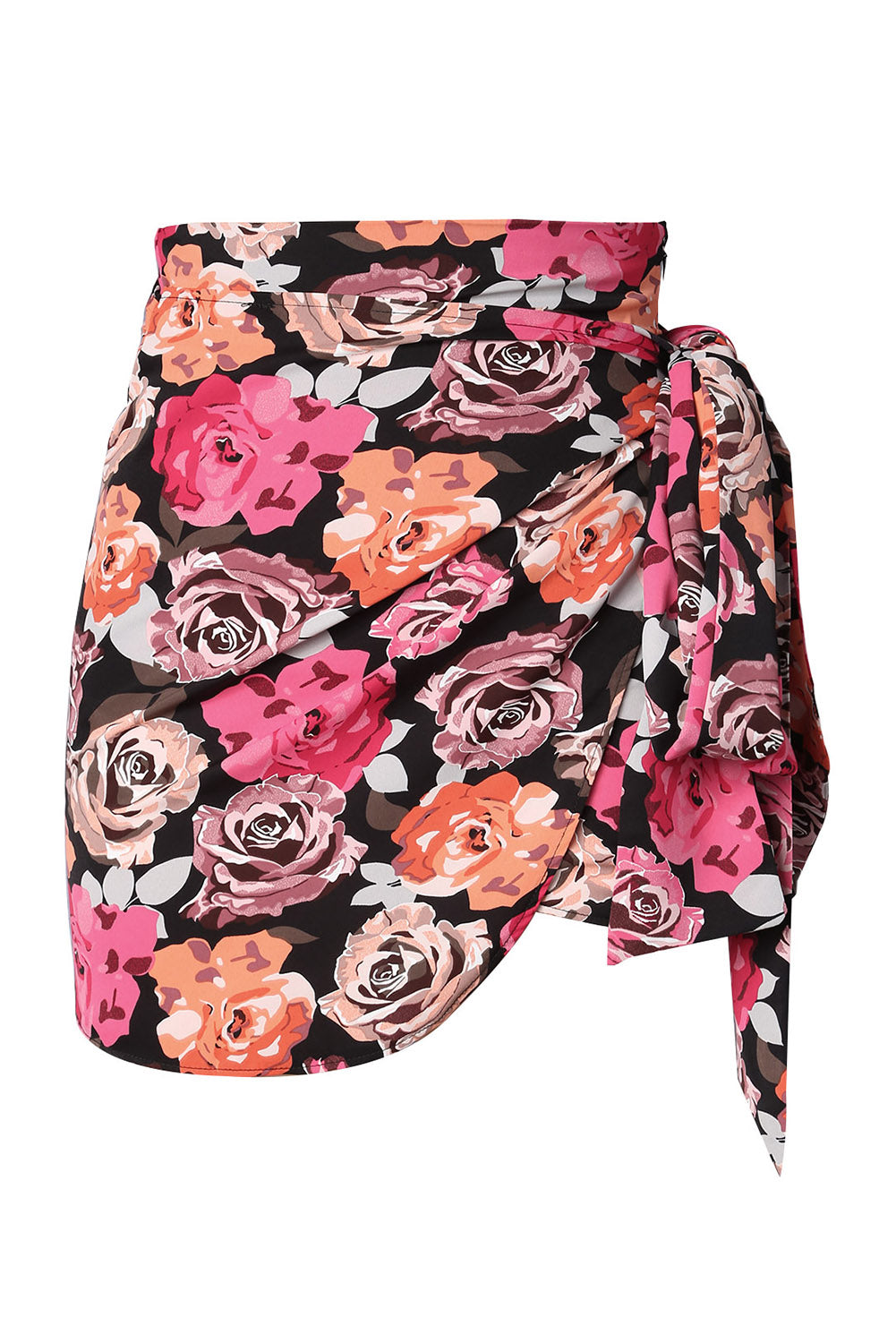 Floral Print Asymmetric Front Knot Wrap Skirt