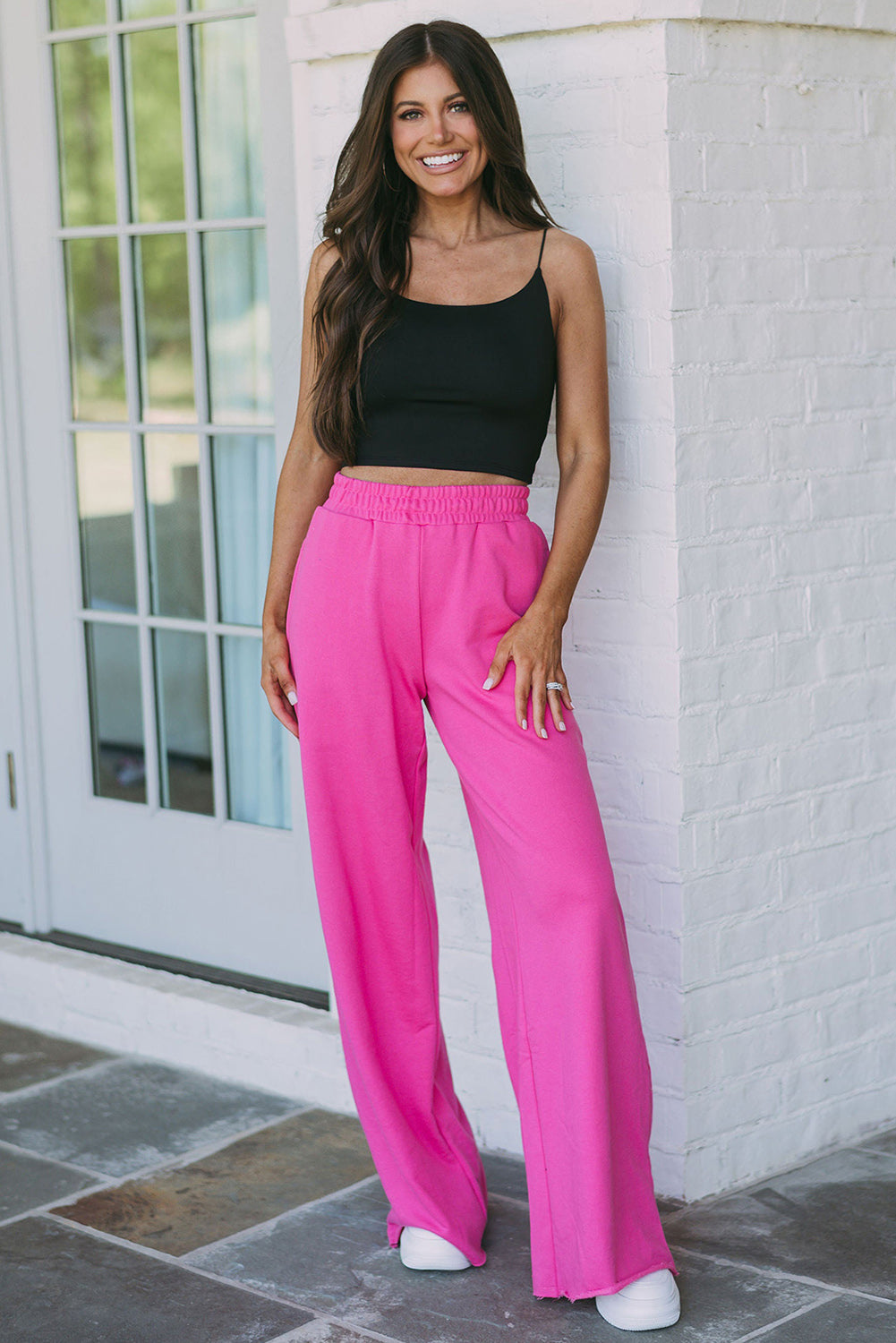 Elastic Waist Pocketed Wide Leg Pants