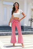 Flare Leg High Waist Front Knot Casual Jeans