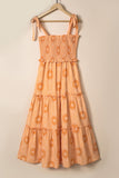 Boho Floral Print Lace-up Straps Tiered Smocked Maxi Dress