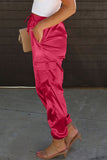 Satin Pocketed Drawstring Elastic Waist Pants