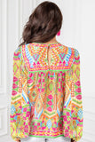 Orange Geometric Print Long Sleeve Keyhole Back Blouse